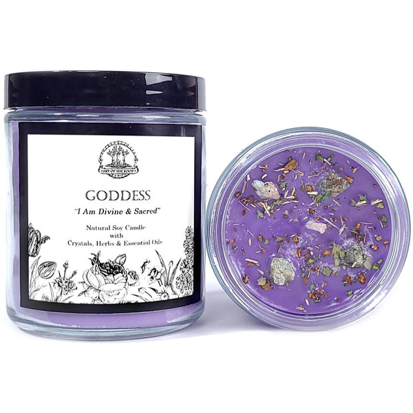 Goddess Affirmation Soy Candle With Chrysocolla Crystals for Divinity & Wisdom